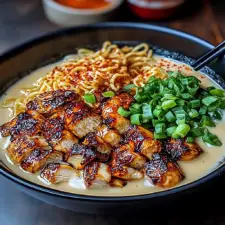 Fiery Chicken Ramen with Creamy Garlic Sauce