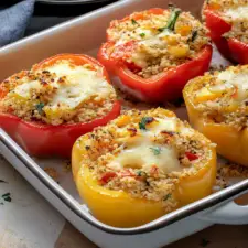 Couscous Stuffed Roasted Bell Peppers with Fresh Mozzarella